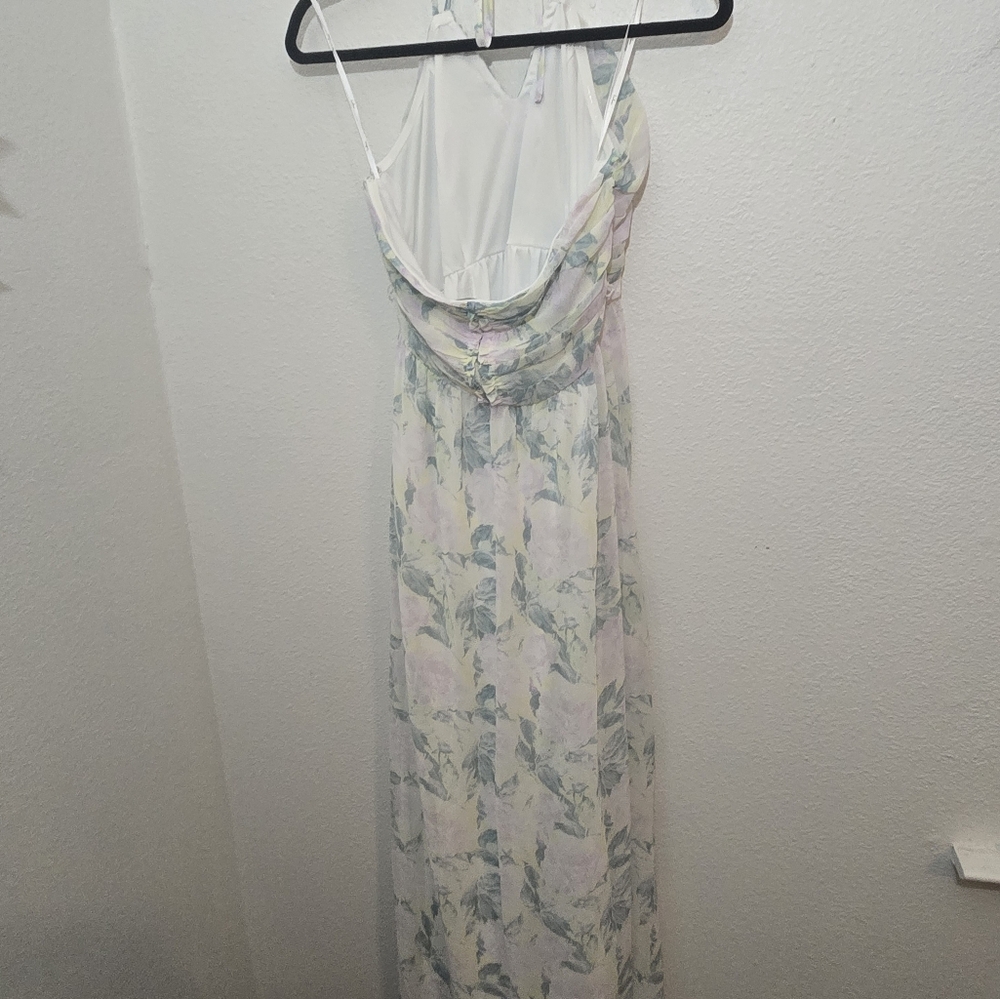 Lulus NWT Efortlessly Abloom Green Multi Floral Ruched Halter Maxi Dress Medium - Picture 8 of 15